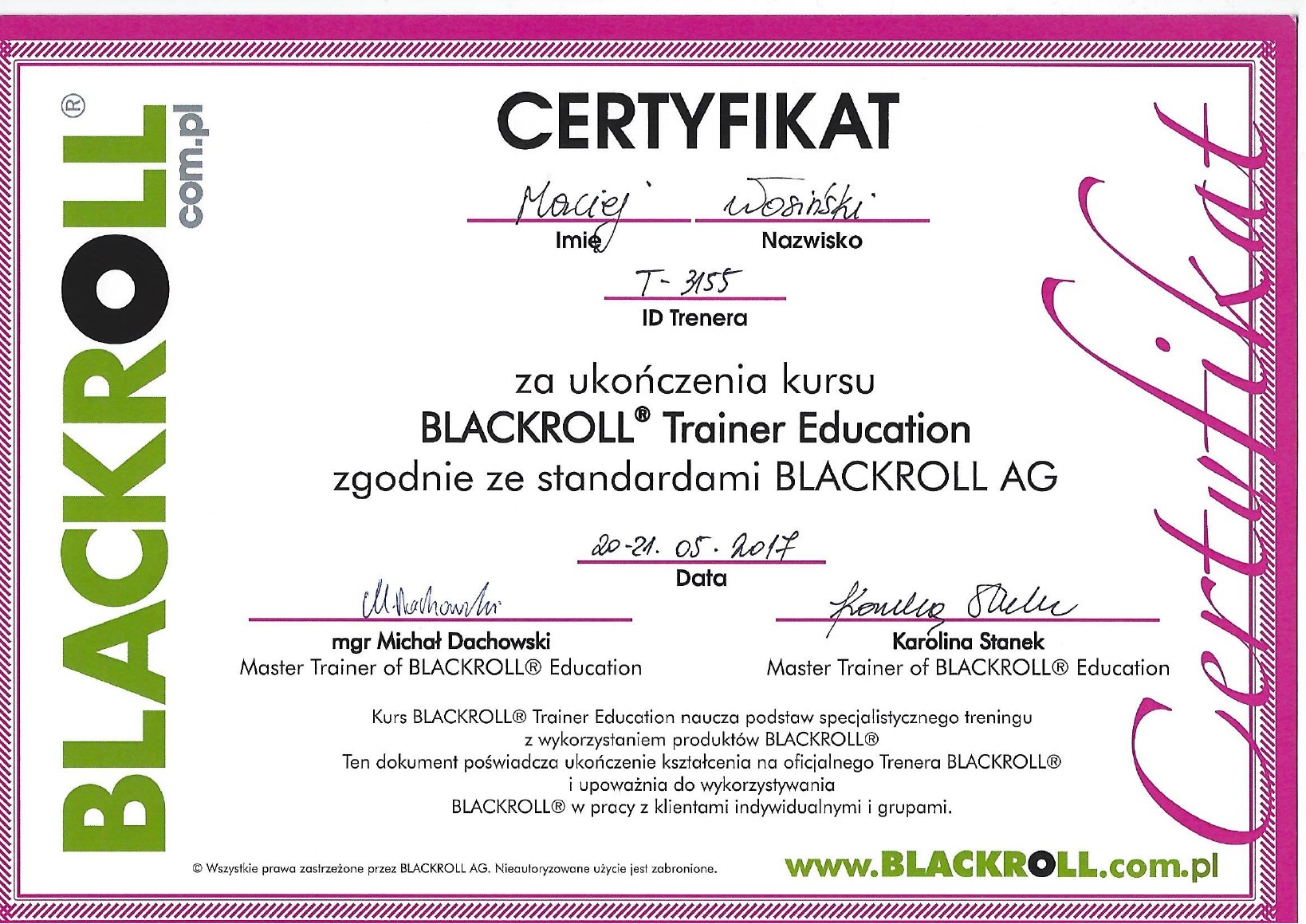 Certyfikat: Blackroll Trainer