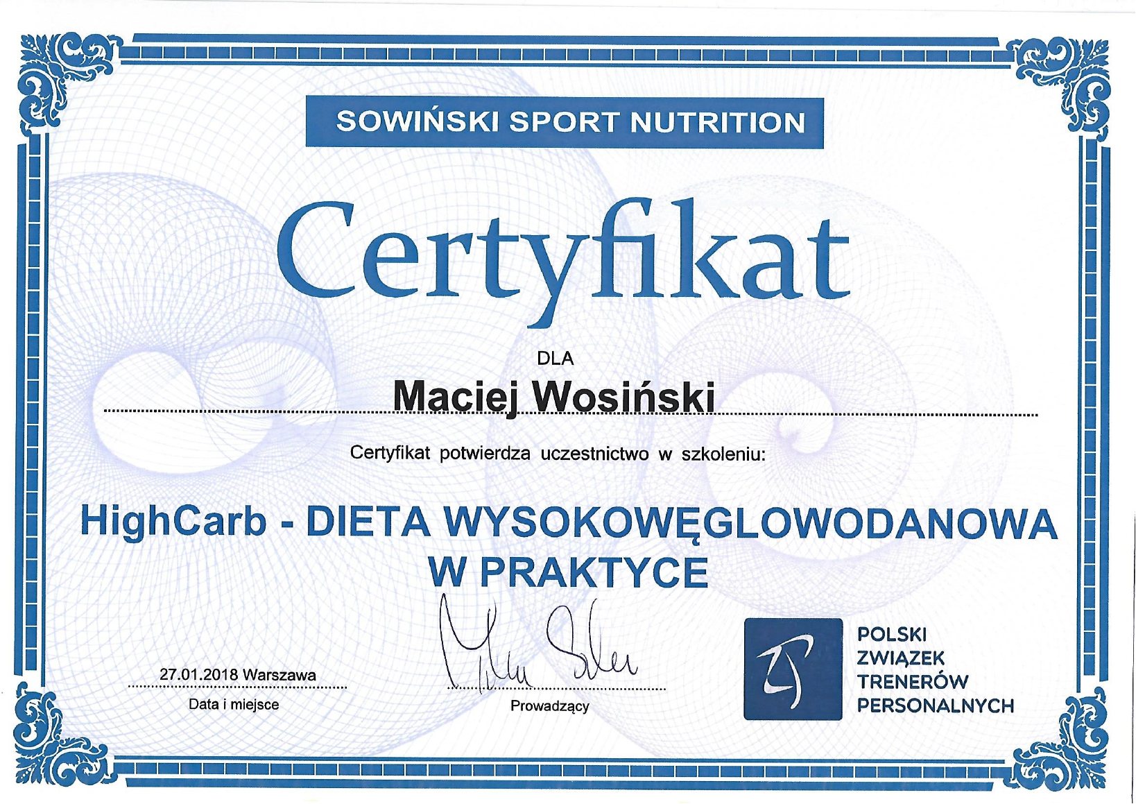 Certyfikat: High Carb - dieta wysokowęglowodanowa w praktyce