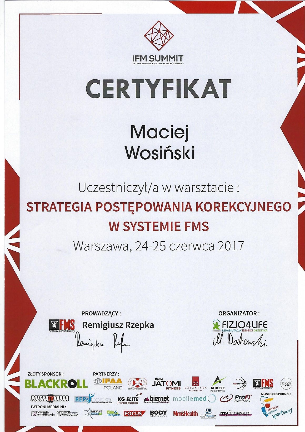 Certyfikat: Strategia postępowania korekcyjnego w systemie FMS