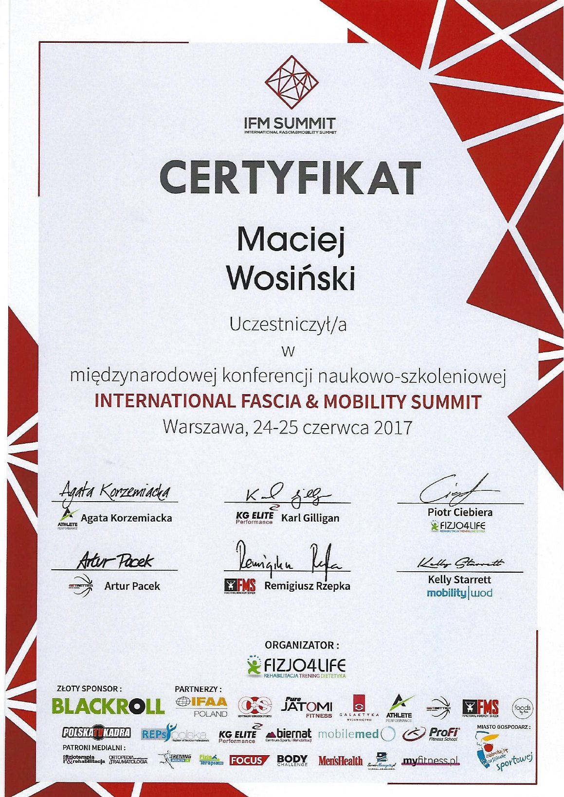 Certyfikat: International Fascia & Mobility Summit