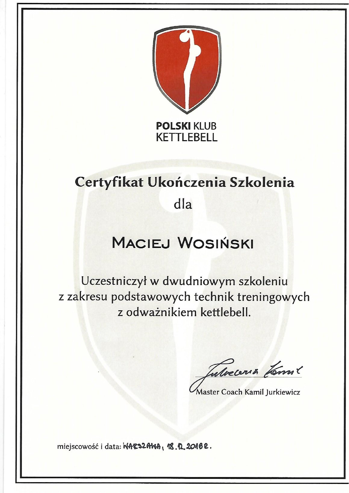 Certyfikat: Instruktor kettlebell