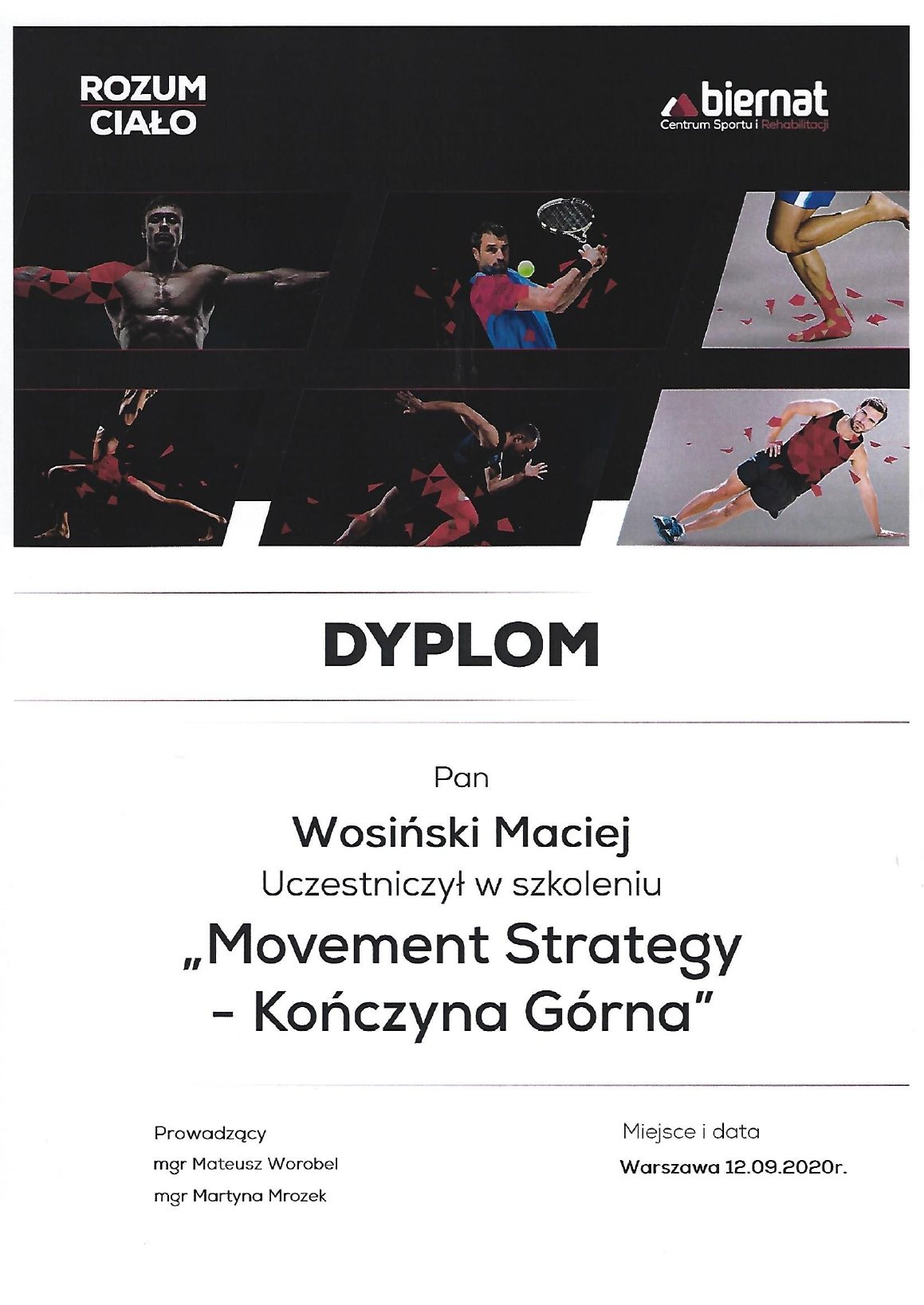 Certyfikat: Movement Strategy - kończyna górna