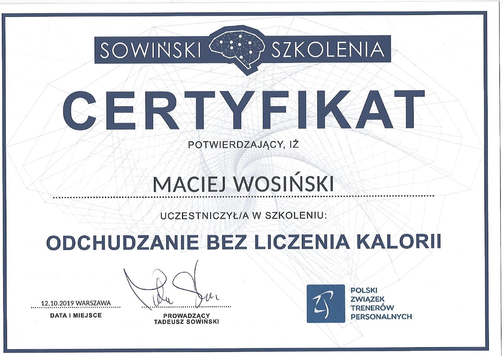 Certyfikat: Odchudzanie bez liczenia kalorii