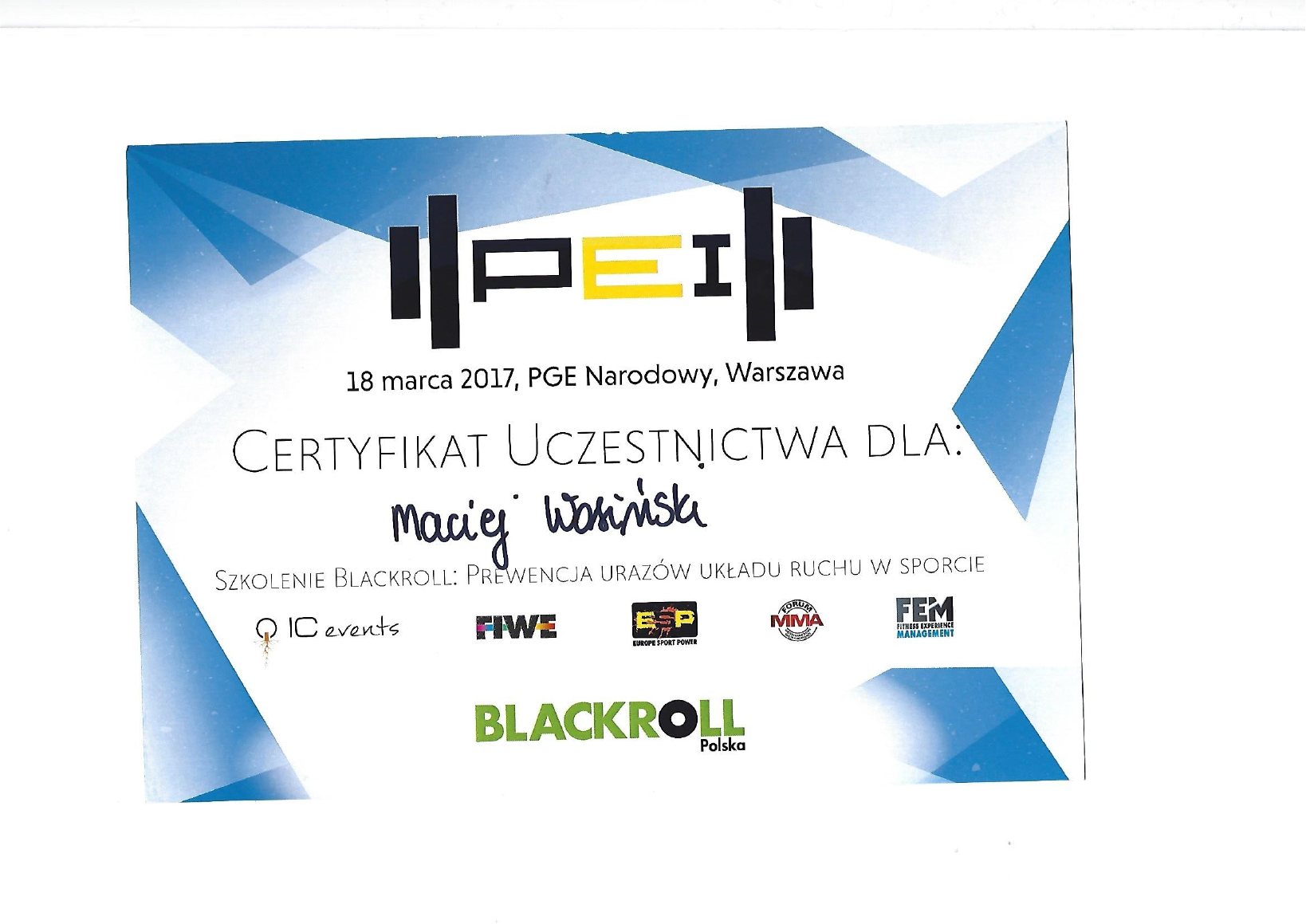 Certyfikat: Blackroll - prewencja urazów układu ruchu w sporcie
