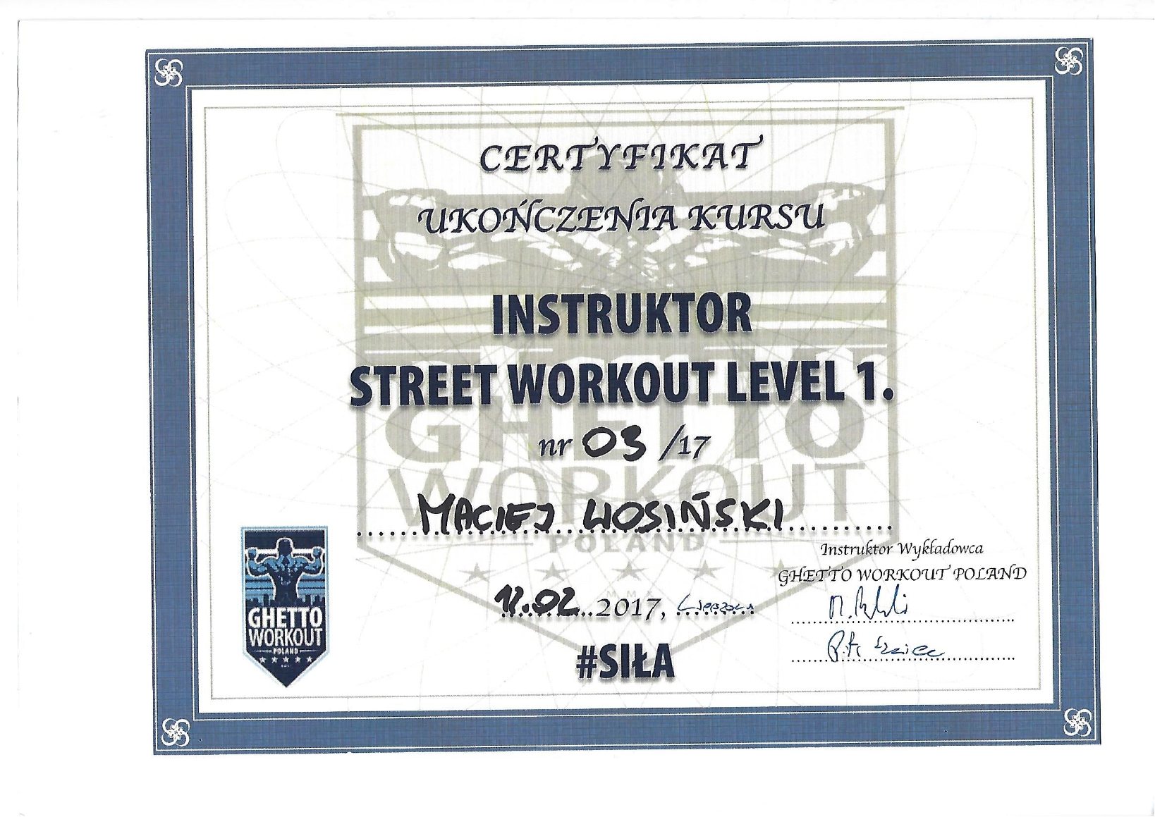 Certyfikat: Instruktor Street Workout Level 1