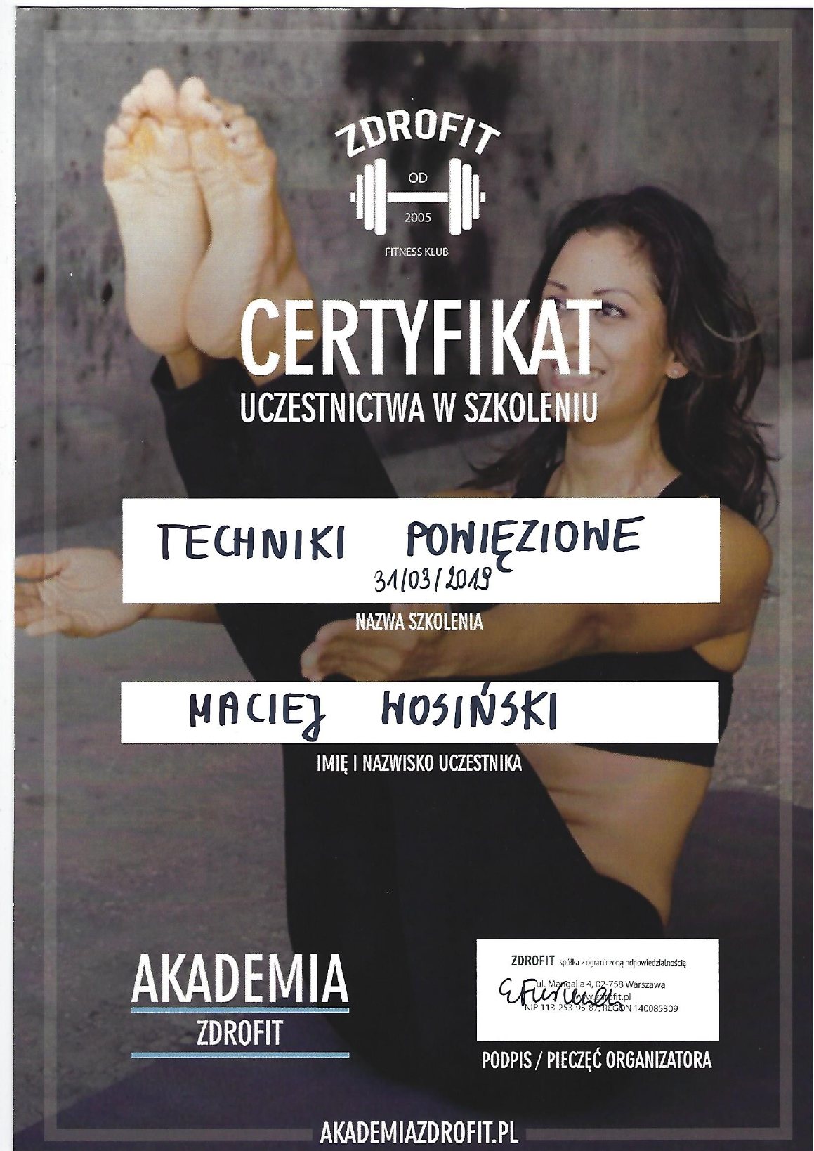 Certyfikat: Techniki powięziowe